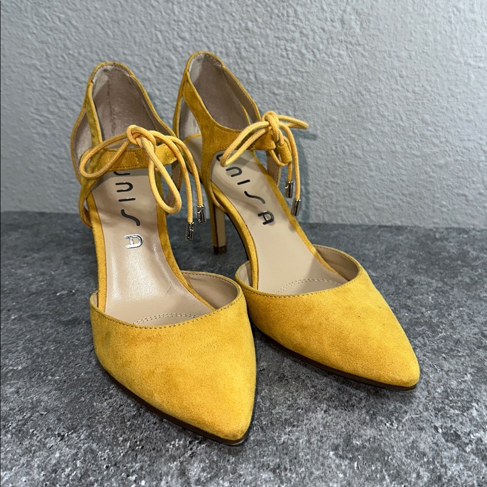 UNISA  6-1/2 M Unisa Yellow Lace-Up Suede Heels
